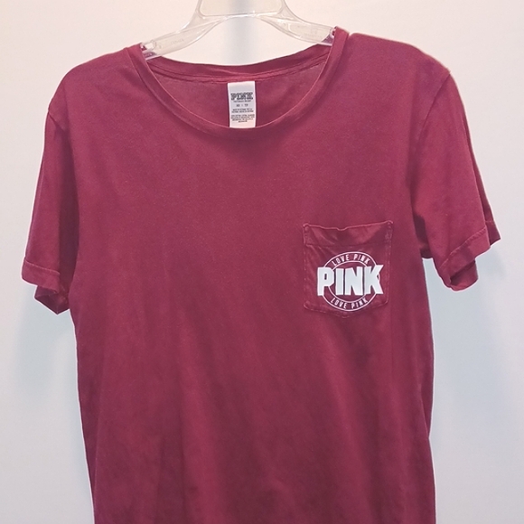 Pink Victoria Secret pocketed tee size xs pink on back and on pocket love - Picture 1 of 8